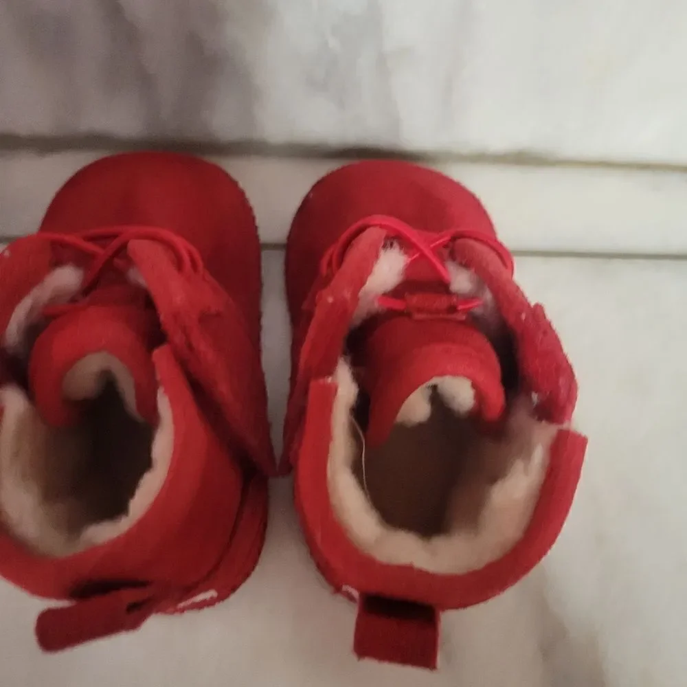 Ugg Australia Kids Red Mid Faux Fur Lace Up Ankle Winter & Snow Boots Size 04/05